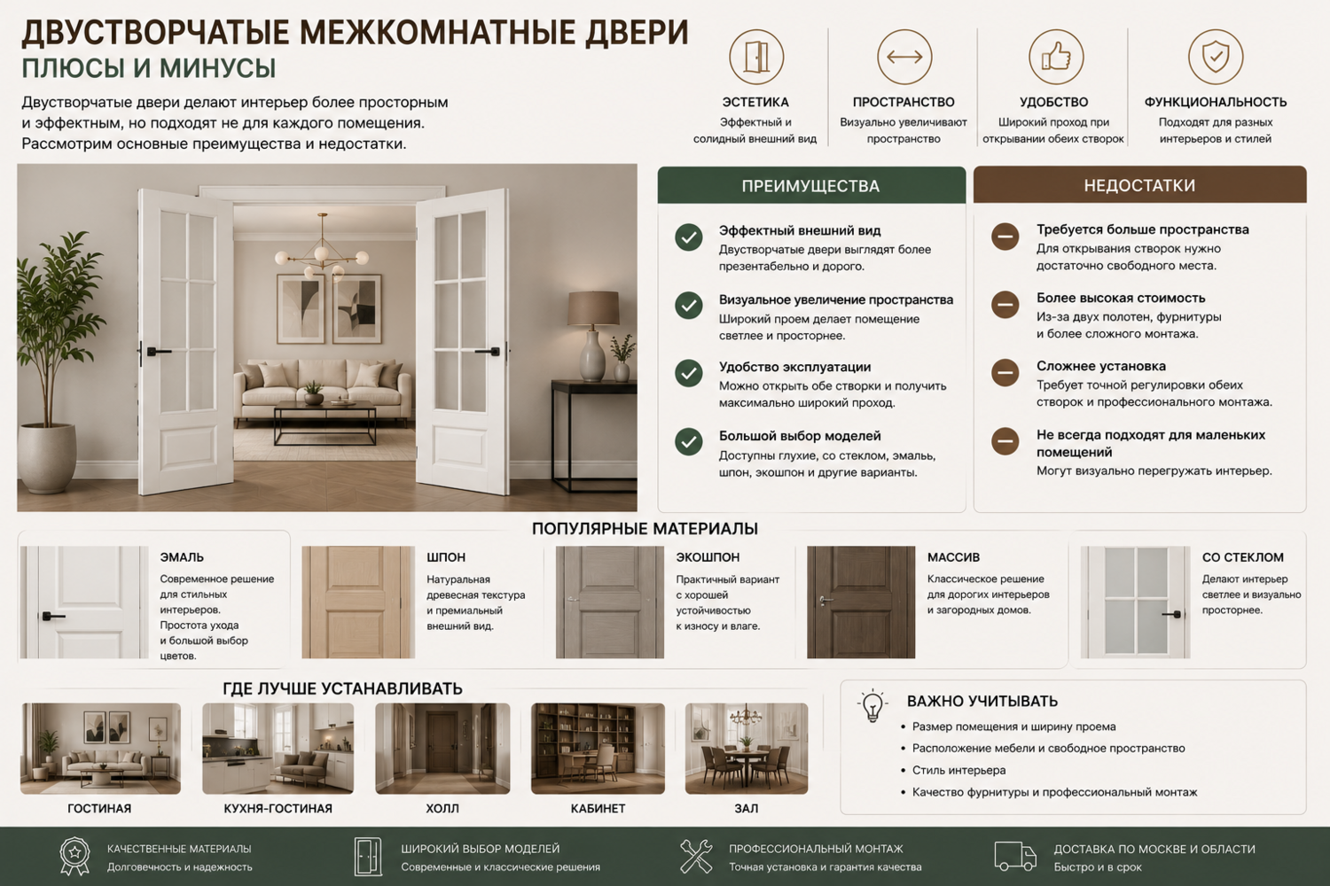Двустворчатые межкомнатные двери – плюсы и минусы