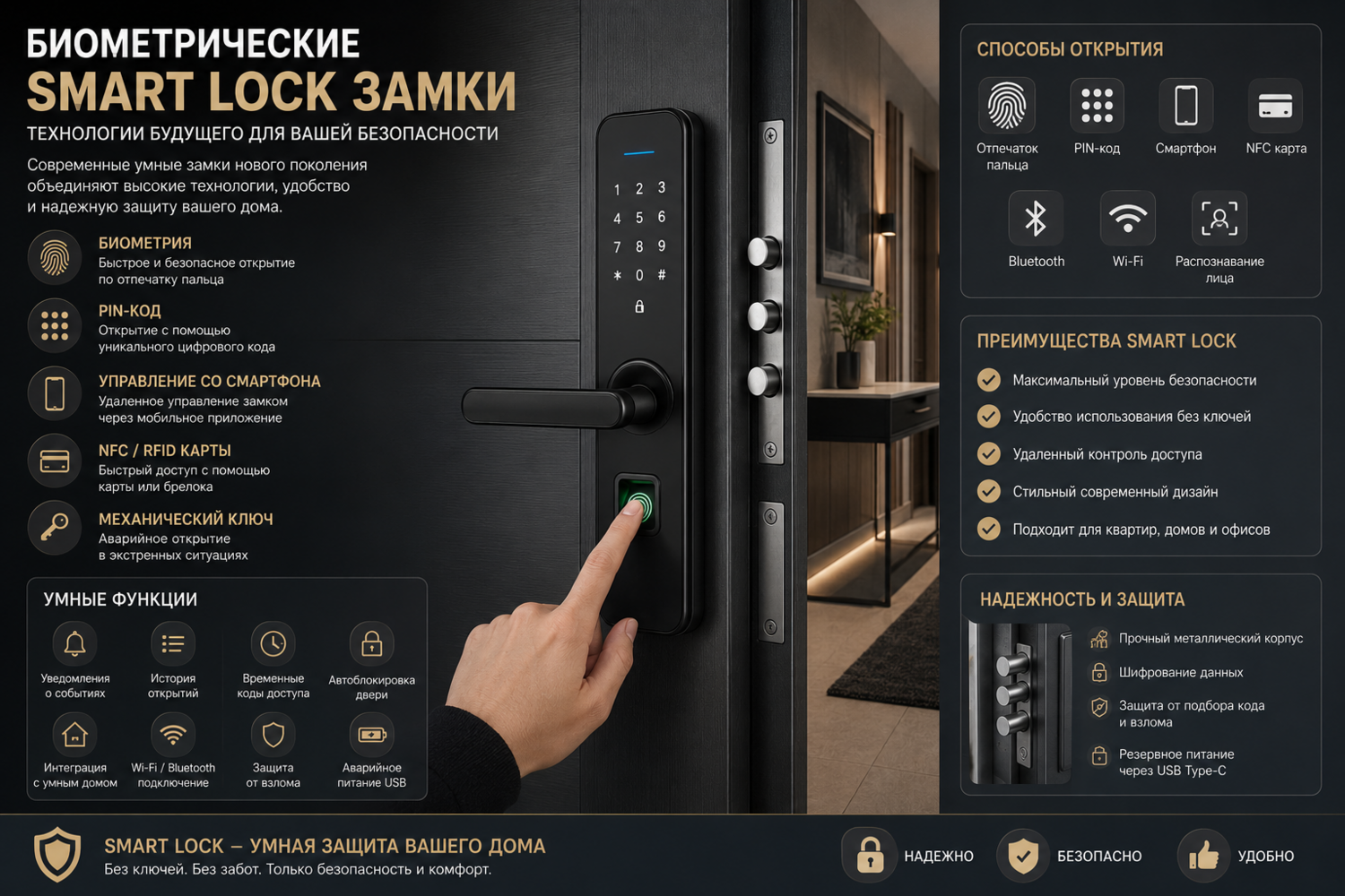 Биометрические Smart Lock замки для входных дверей – технологии будущего