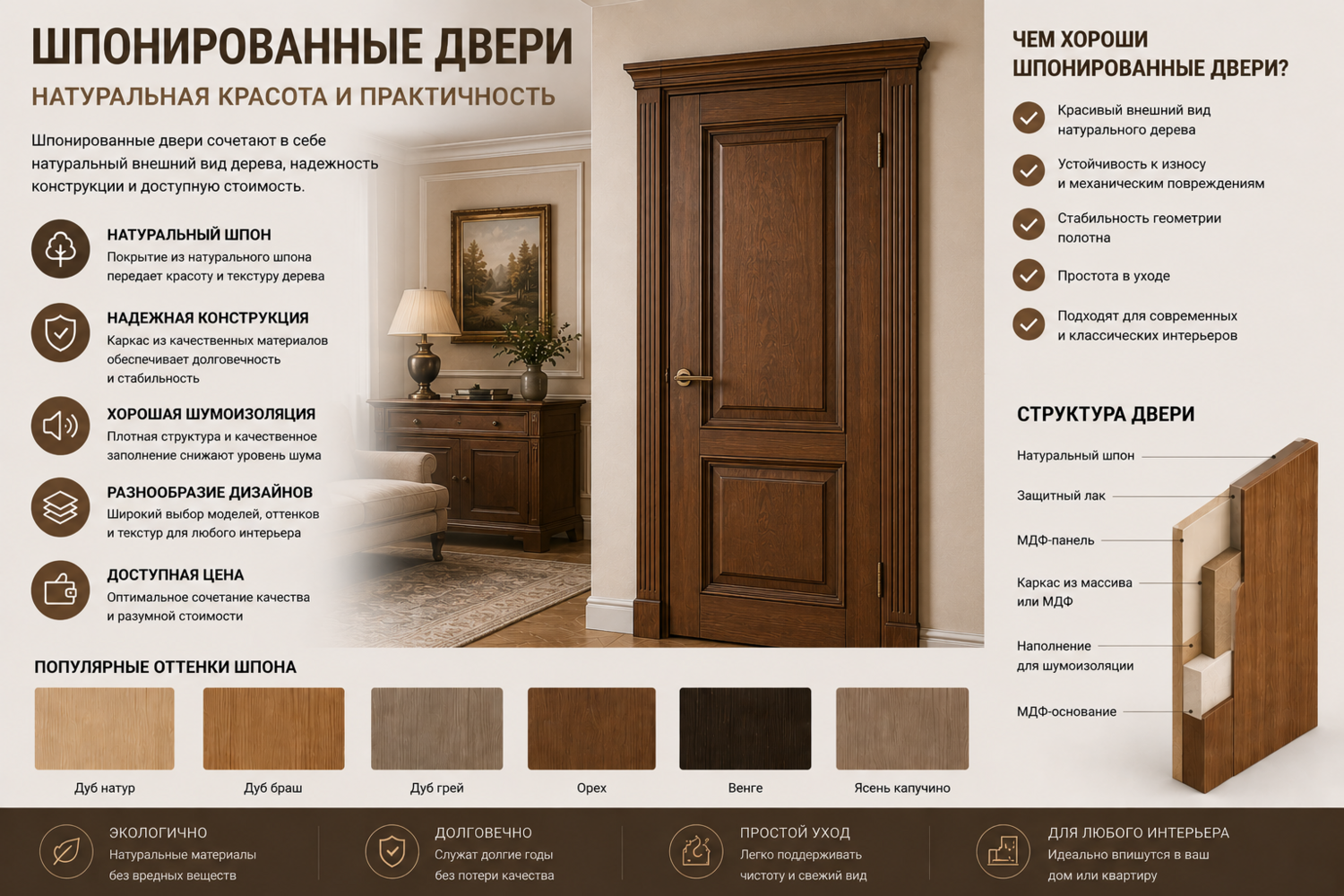 Шпонированные двери – преимущества, особенности и выбор