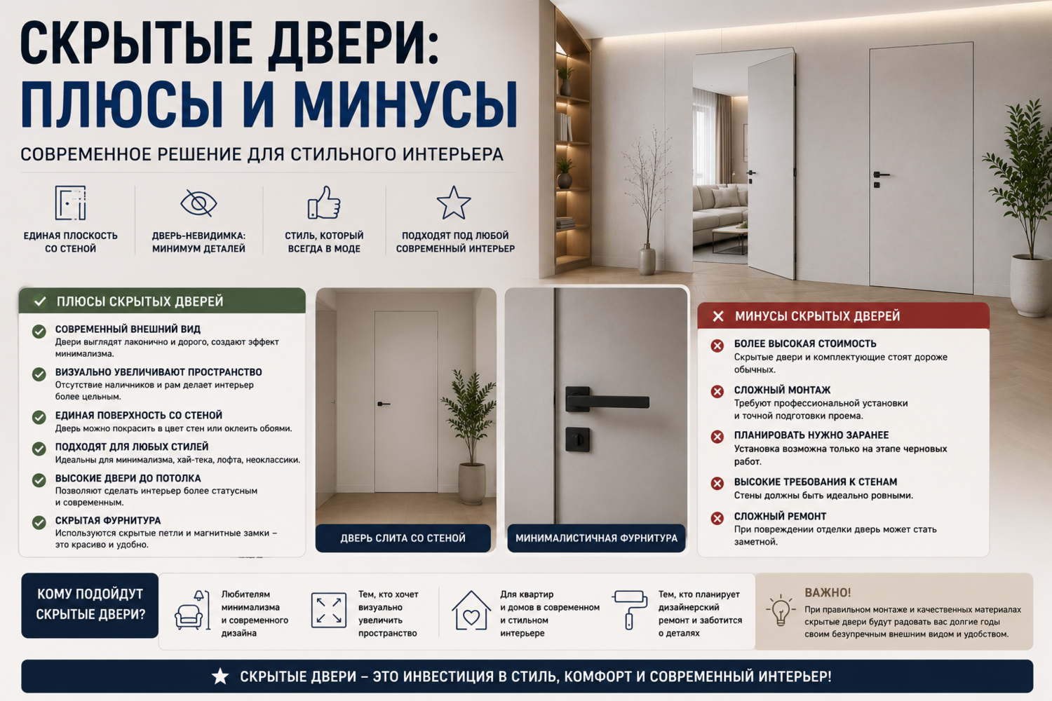 Скрытые двери: плюсы и минусы Скрытые двери: плюсы и минусы
