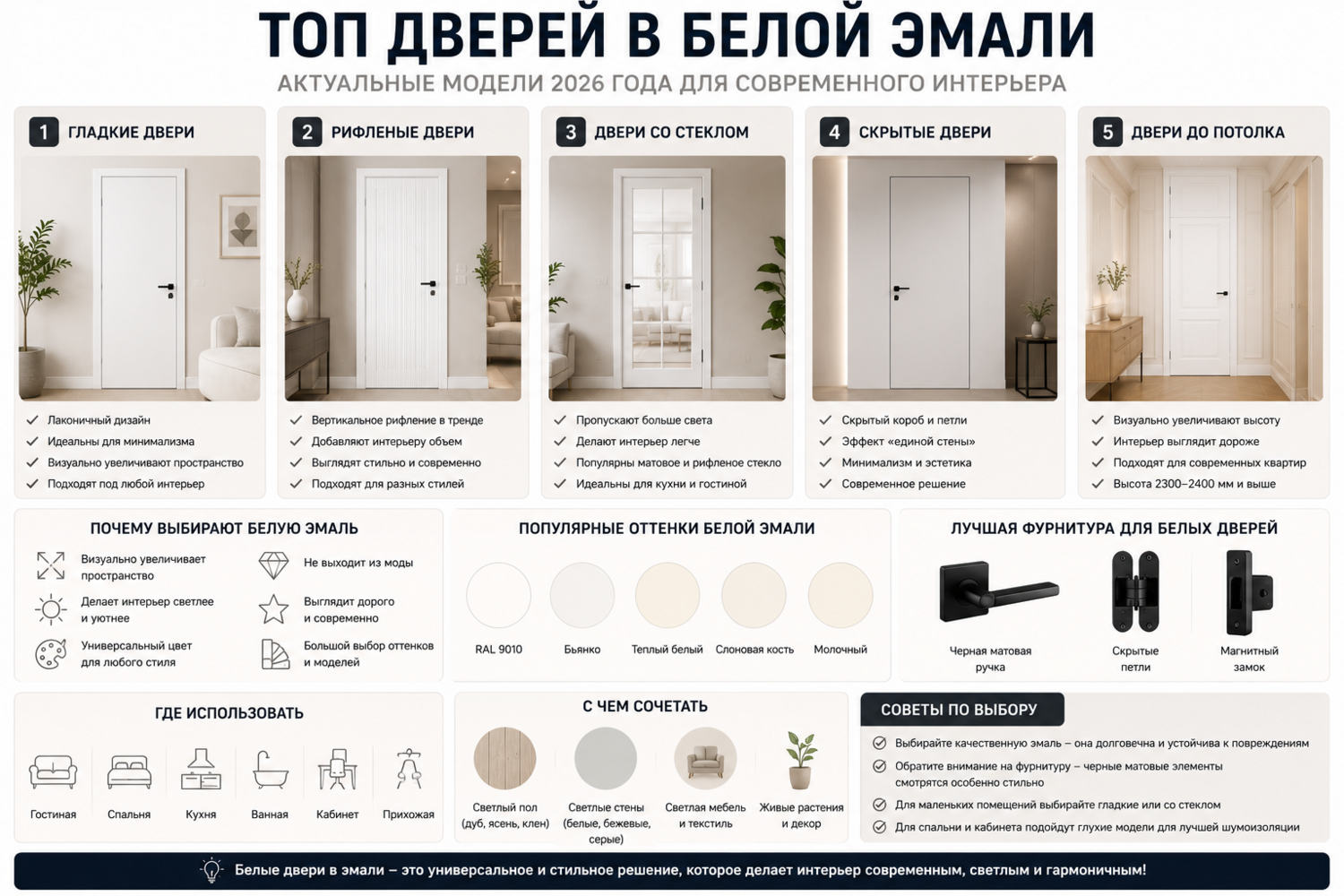 Топ дверей в белой эмали